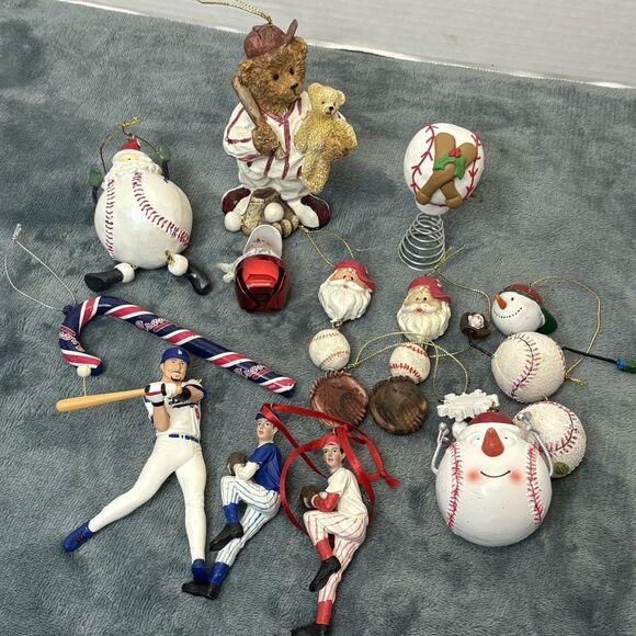 Lot Of Vintage Baseball Themed Christmas Ornaments 11 Tree Topper - Picture 1 of 7